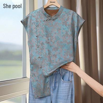 Tachi Women's New Chinese Style Jacquard Sleeveless Shirt