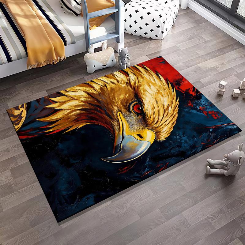 Golden Eagle Head Design Carpet with Bold Red and Black Background Suitable for use as an anti-slip for living room bedroom sofas