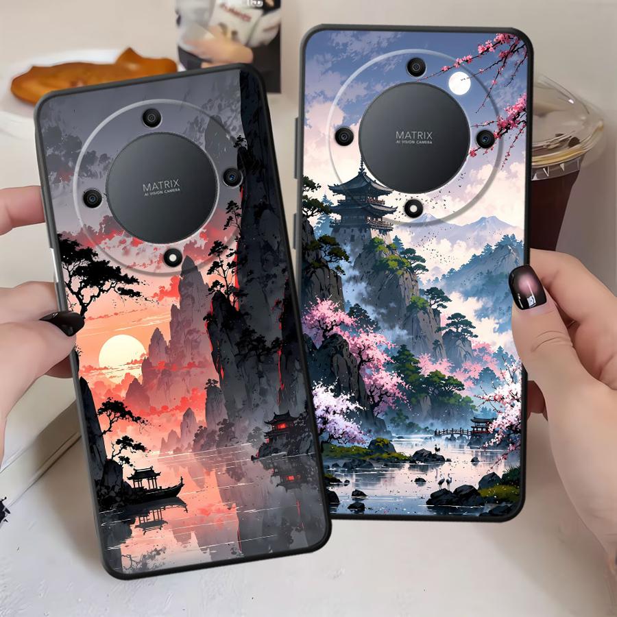 Funda Phone Cover Case for Honor X5b X6 200 400 Lite 70 X9a 90 8X X7 X8 Magic5Lite Ink Art Print Japanese Landscape Mountain