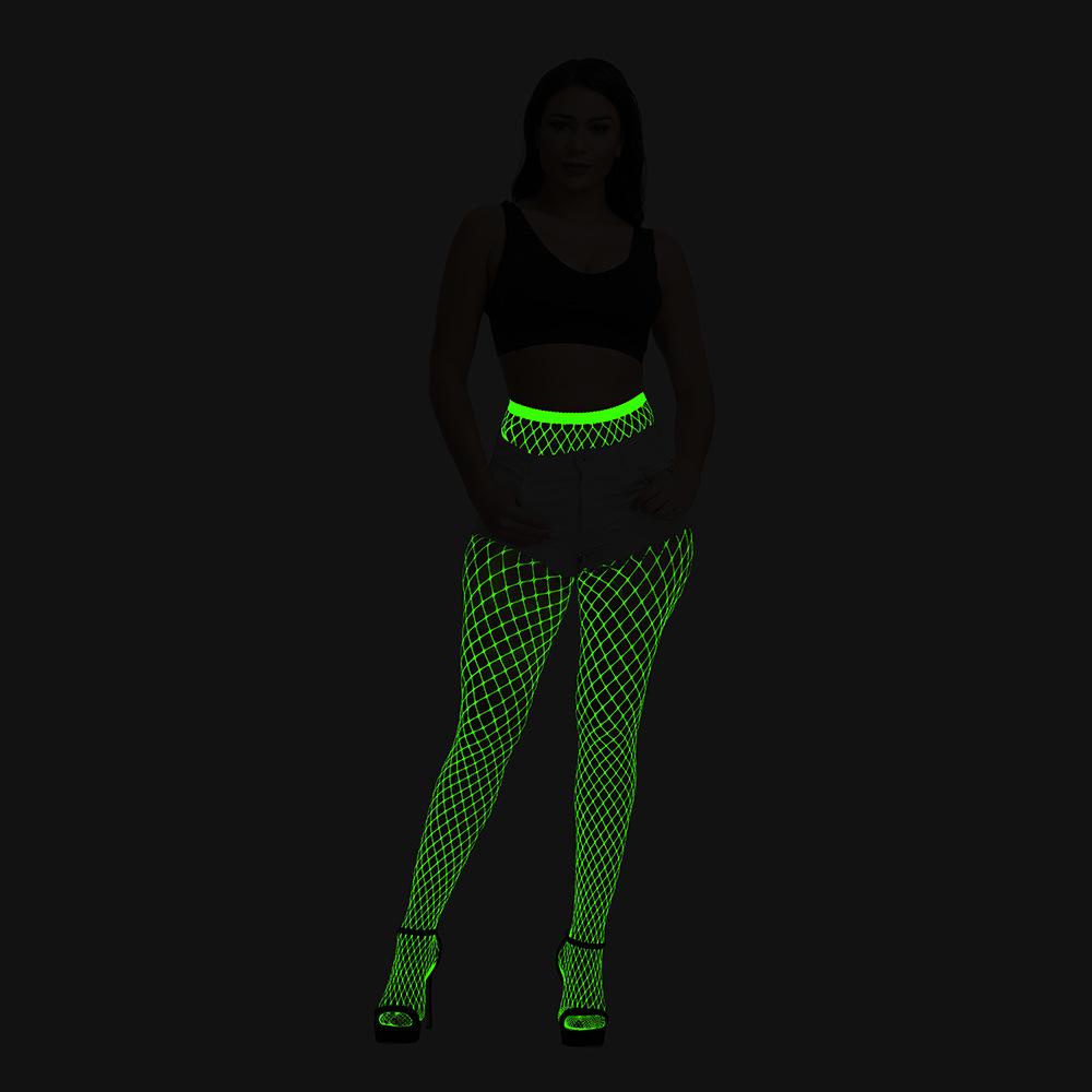 Luminous jumpsuits, fishing nets, stockings, battle suits, night outdoor one-piece women's flavor raw split ends, nude feeling, reflective
