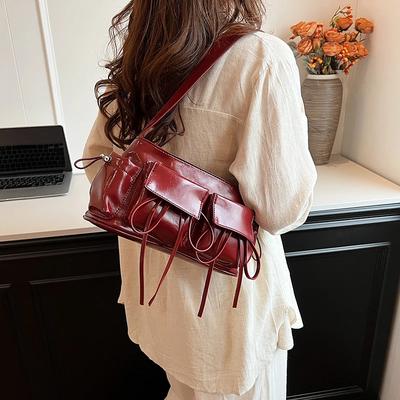 Bolso de Hombro para Axila de Moda Rojo Plateado Bolso Femenino Bolso para Axila de Cuero PU Bolso de Mano con Cadena Bolso Tote Bolso de Mano de Alta Capacidad