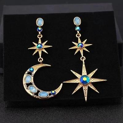 1 pár Vintage Star Moon Crystal Diamond Visací náušnice pro ženy Módní šperky Svatba Zásnubní Nevěsta Party Dárky LXY