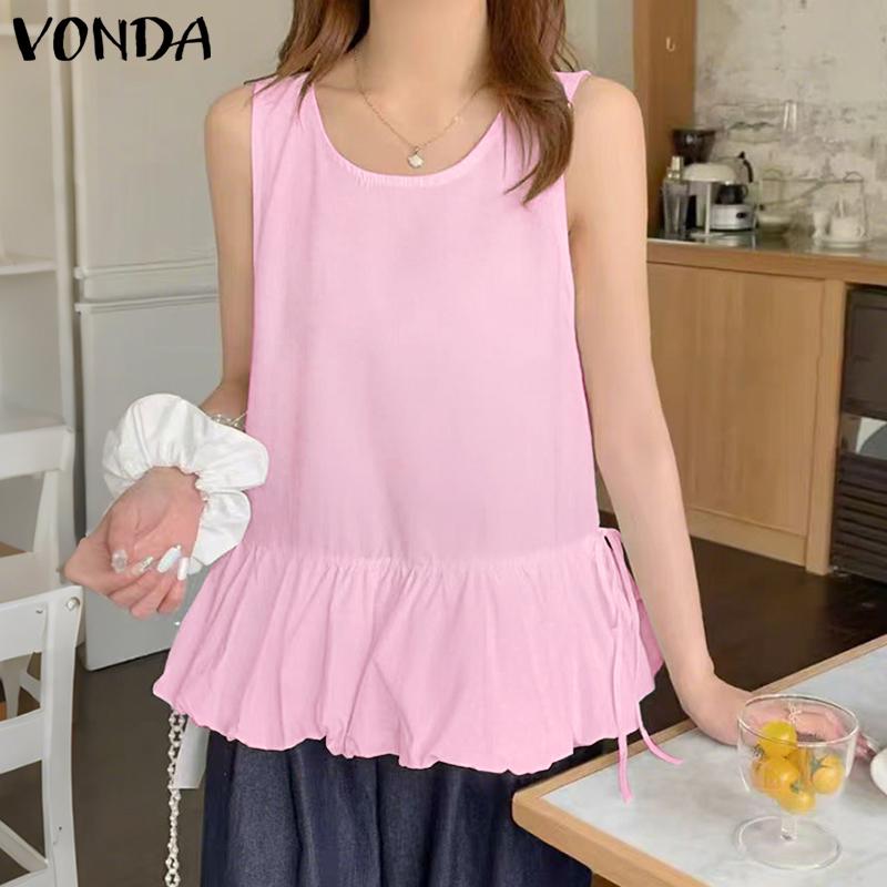 

VONDA Women Summer Sleeveless Solid Color Casual Pleated Tank Tops S жёлтый