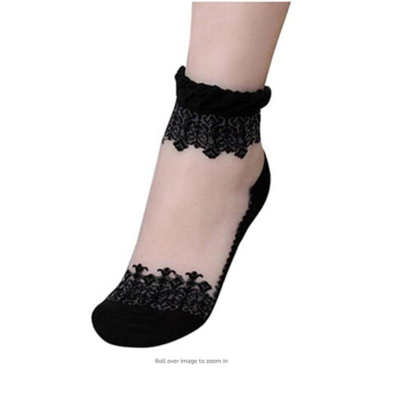Summer Ladies Lace Embroidery Silk Transparent Glass Crystal Socks Breathable Stretch Women Socks 1 Pair Outdoor Casual Wear