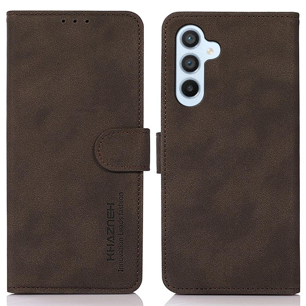 

KHAZNEH For Samsung Galaxy S24 FE Case Leather Flip Stand Phone Cover Smooth Texture Brown