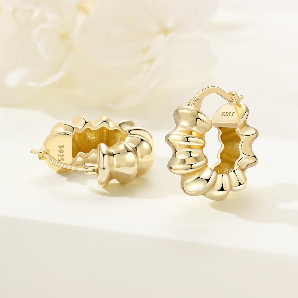 925 Golden French Style Organ Earrings Women Hoop Earring Anniversary Jewelry Trendy Gifts