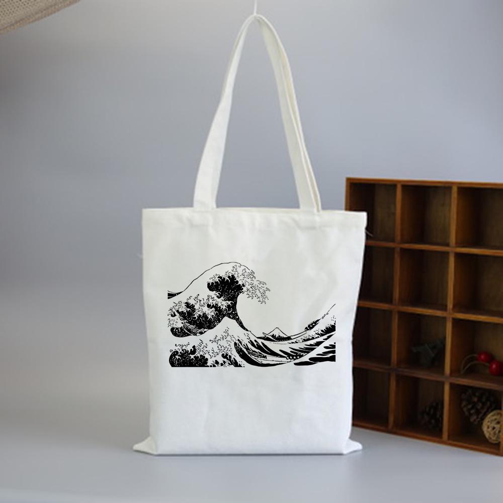 Japan Wave Fun Print Casual Large Capacity Canvas Bag Female Shoulder Bag Fashion Harajuku Bags