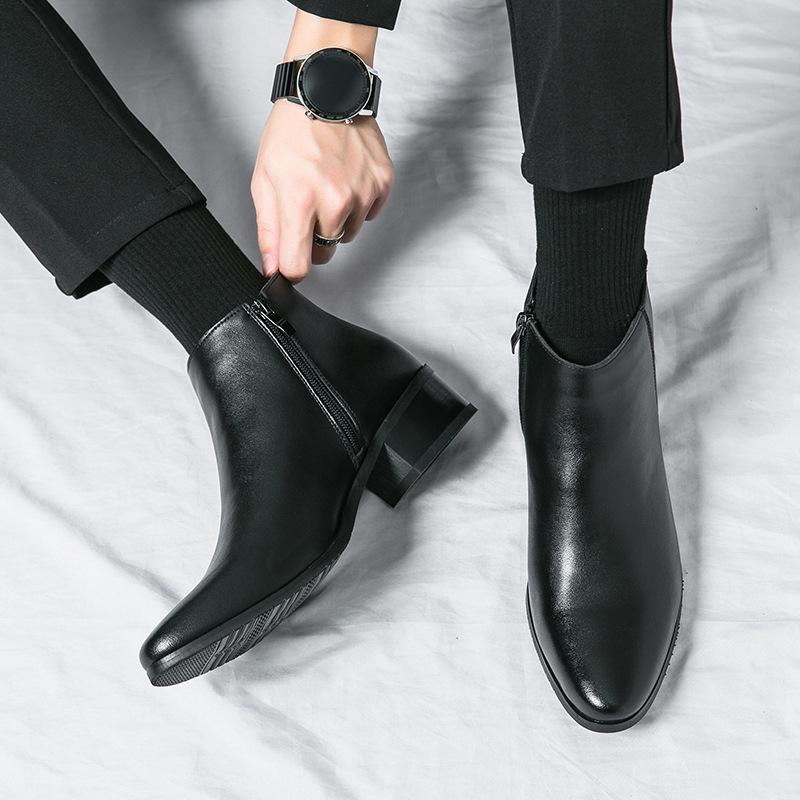 Men's Autumn/Winter Casual Leather Chelsea Boots with Velvet – Fashionable and Business Style