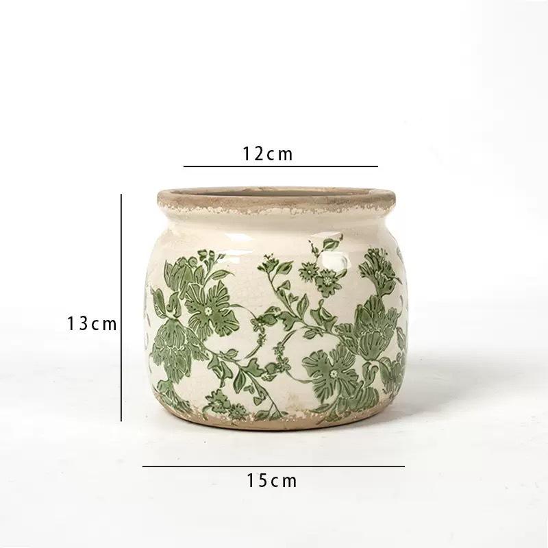 Retro Blue & White Distressed Ceramic Succulent Pot – Simple Decorative Vase for Green Plants & Flowers
