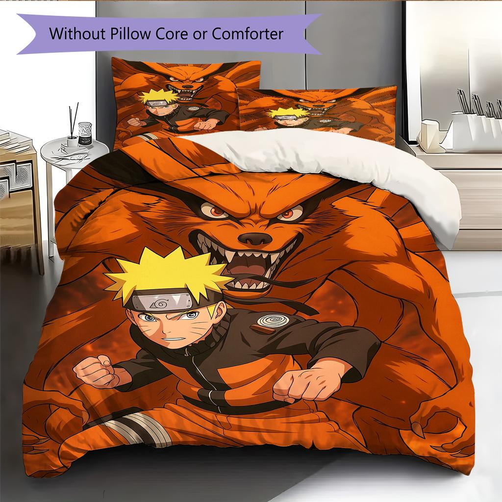 Naruto Anime Wzór Naruto Uzumaki Pościel Dekoracja Domu Prezent Urodzinowy (1 * poszwa na kołdrę + 2 * poszewki na poduszki, bez rdzenia)