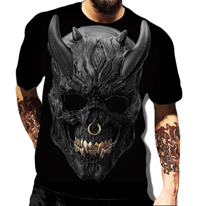 European and American Popular New Horror Skull Digital Printed T-shirt with Retro Street Style Men's T-shirt Pattern
