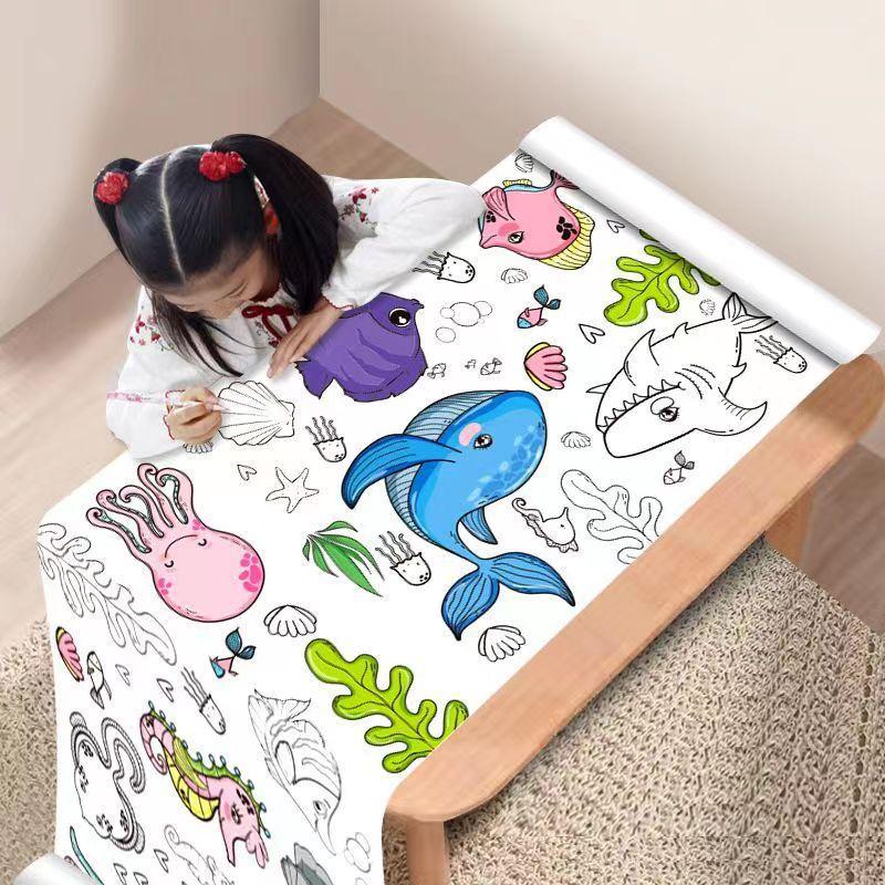 1 Set Çocuk Çizim Rulosu Kendin Yap Boyama Kağıdı Rulosu Renk Doldurma Graffiti Kağıt Kesme Boyama Oyuncakları Prenses Hayvan Tuval