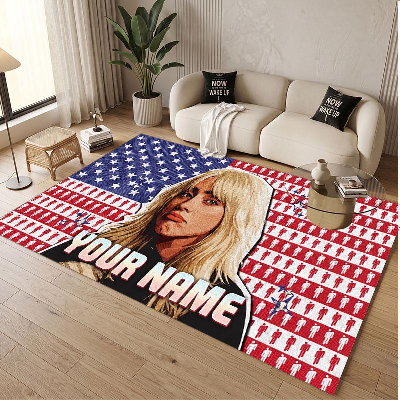 Custom Name Crystal Velvet Rug,Billie Eilish Comfortable Anti Slip Floor Mat For Room Decoration