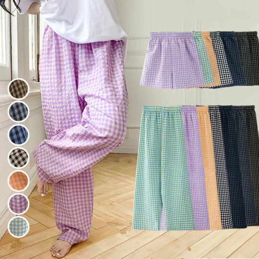 Trousers Stripe Grid Pants Candy Color Loose-fit Plaid Sleepwear Lattice Pajams Pants  Students