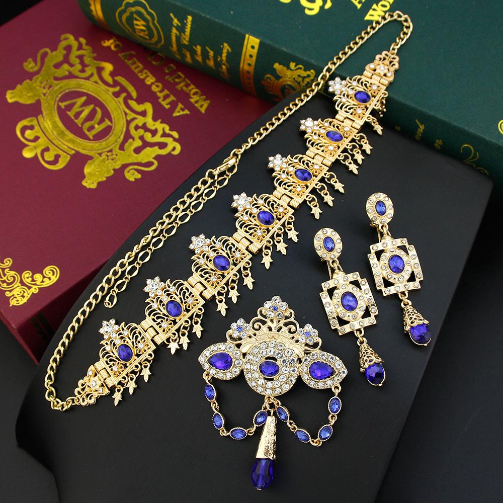 

Женский комплект цепочек для волос золотого цвета, Корона, кристалл невесты, свадебные украшения, диадемы, аксессуары для волос синий