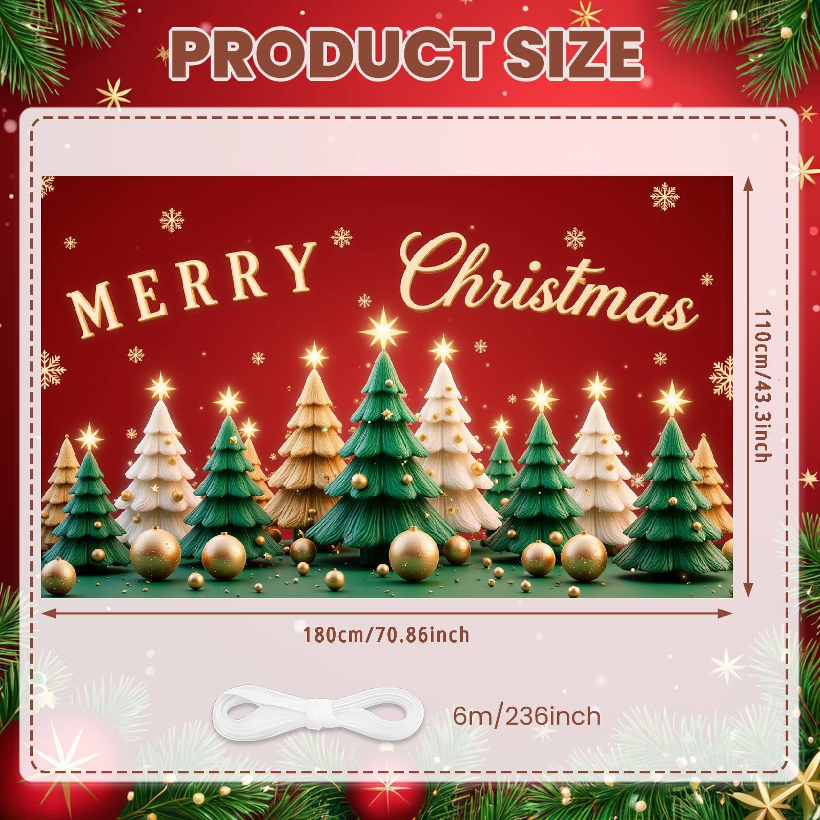 

Christmas Event Banner Golden Ornaments Merry Christmas Banner Christmas Photo Banner Colorful Decor For Family Party Indoor