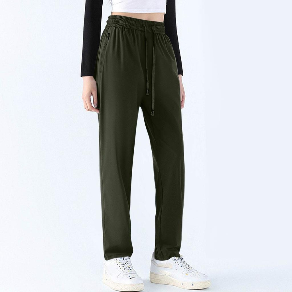 Lässige, einfarbige, elastische Taille, gerade Freizeithose für Damen mit Taschen