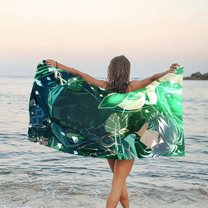 1pc Genshin Impact Alhaitham1 Beach Towel, Beach and Seaside Swimming Pool Equipment, Fashion Pattern, Rectangular, Travel Essentials