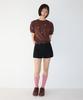 RONRON Ribbon Heart Pattern Half Knit Brown Blue