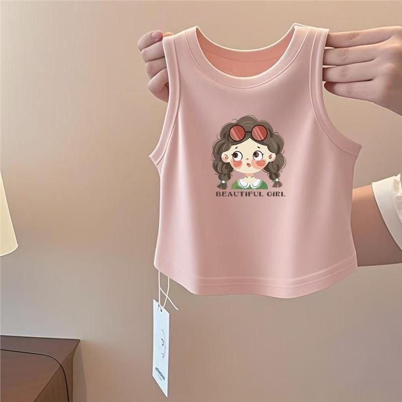 Baby Vest For Girls Tops Sleeveless Newborn Cartoon Undershirts Children  Round Neck T-Shirt Cotton Fashionable Casual Vest Toddler Clothes Summer