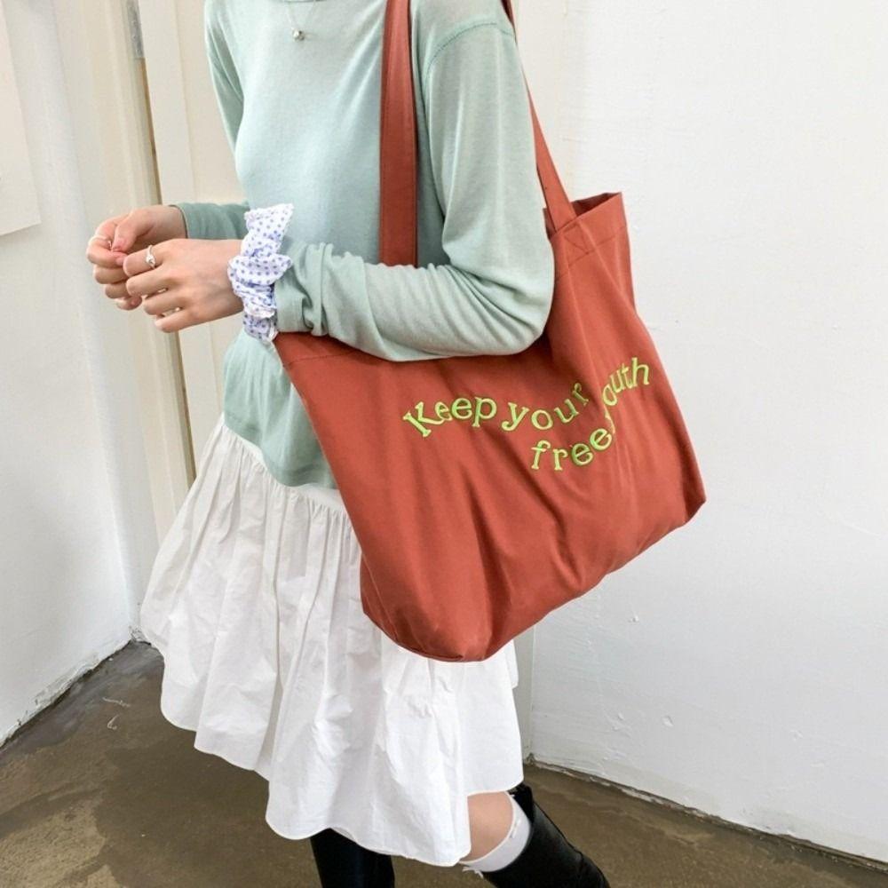 Casual Canvas Totes Bag Solid Color Women's Handbag Fashion Letters Shoulder Bag  Girls