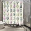 Easter Egg Shower Curtain - Hand-Drawn Whimsical Design, Blue, Pink & Purple Eggs On Pale Yellow, 12 Hooks