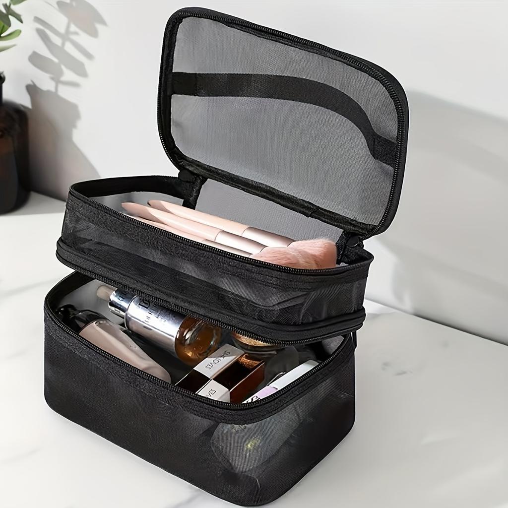 1pcs Mesh Makeup Bag Travel Cosmetics Storage Bag Large Capacity Double Layer Transparent Mesh Wash Bag