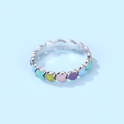 Bamoer 925 Ασήμι Στερλίνα Δαχτυλίδι Δαχτύλου Καρδιά Ουράνιου Τόξου Γυναικείο Δαχτυλίδι Πολύτιμο Κόσμημα Δώρο