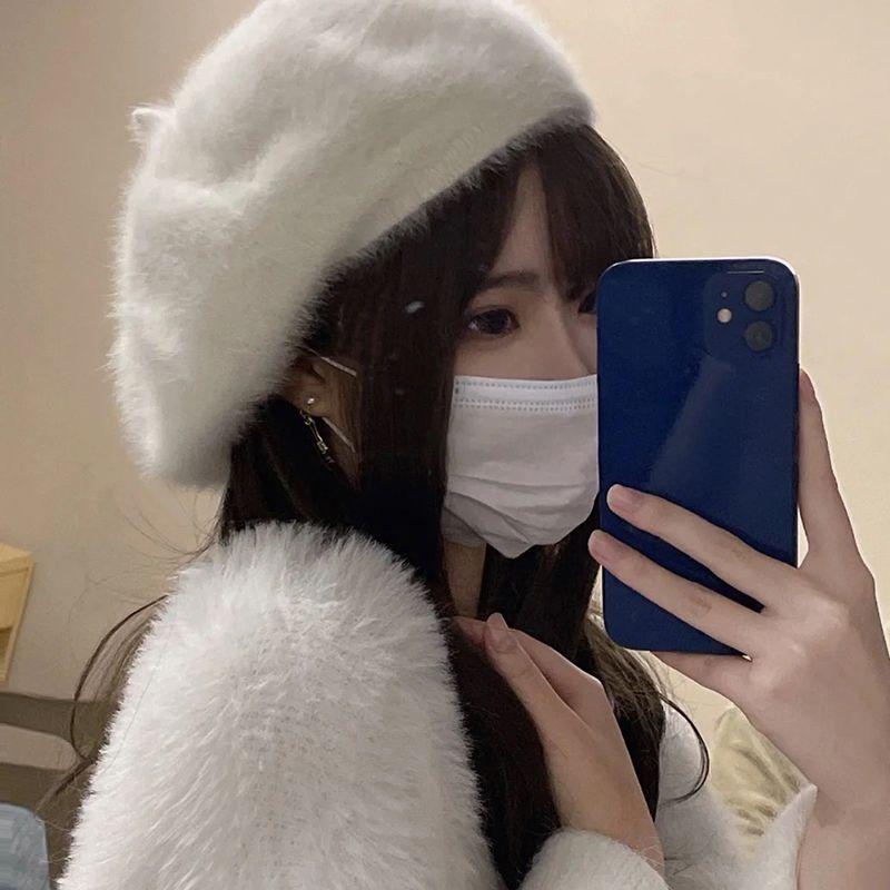 

Милый белый пушистый плюшевый берет женский осенне-зимний головной убор «Маленький художник» M（56-58cm）