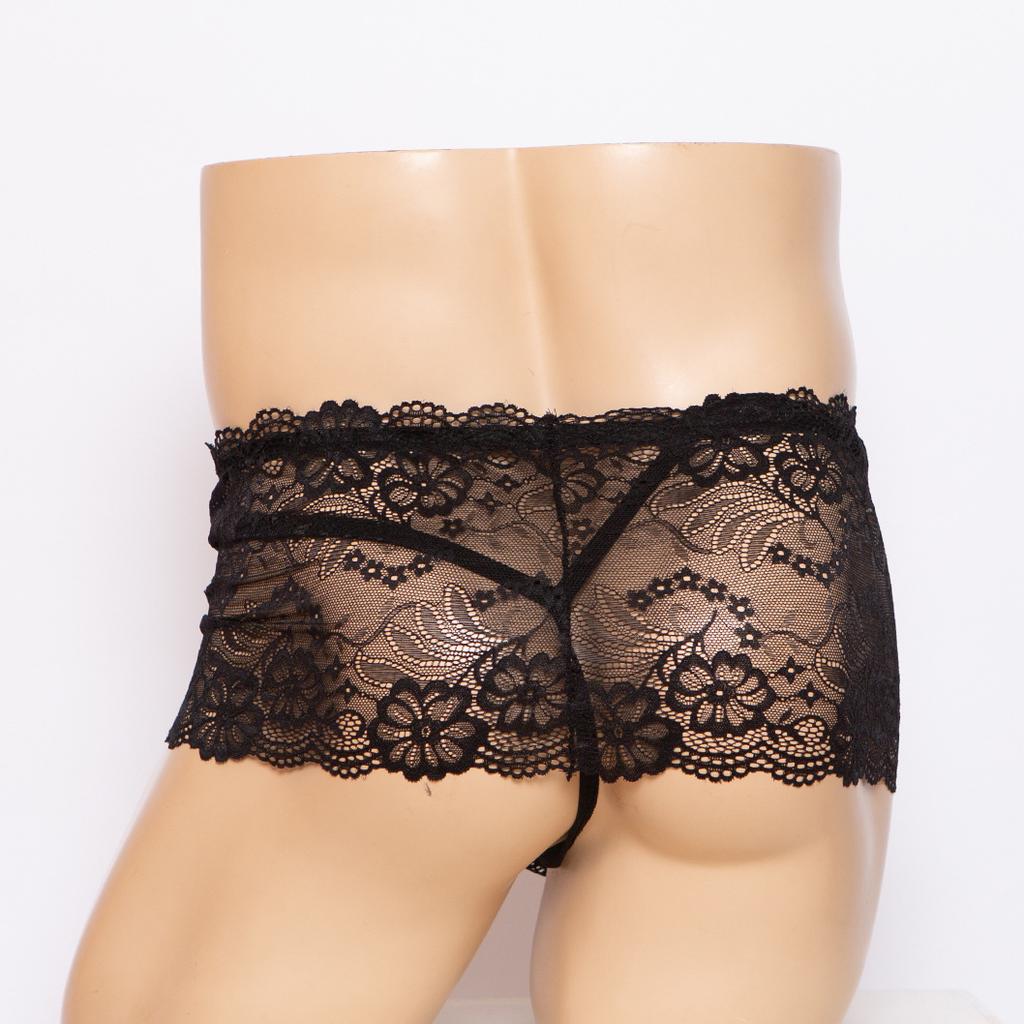 Men's lace sex panties, sexy seductive men's thong two-piece set transparent pocket design T-pants