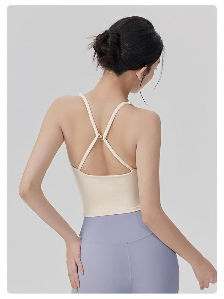Women's Slim-Fit Yoga Vest with Integrated Cup and Two-Way Straps