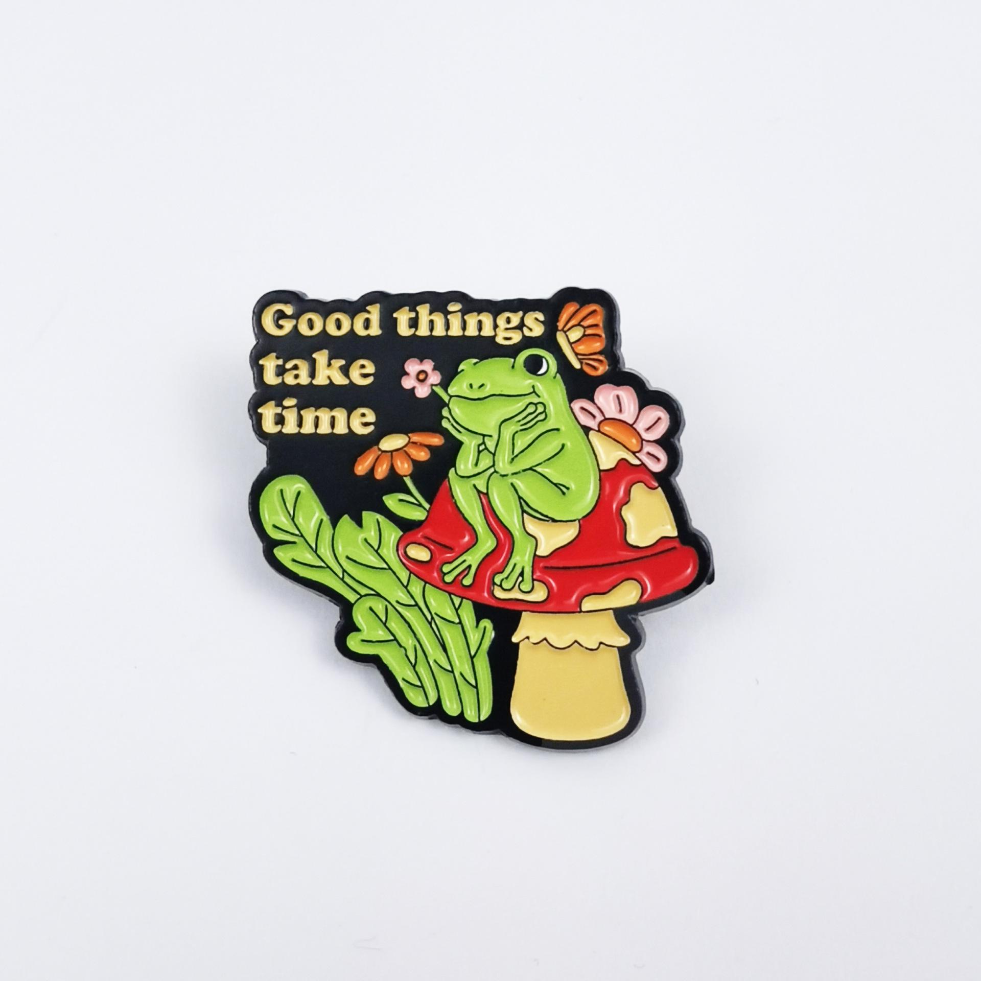 Cartoon Fun Frog & Flower Brooch - Cute Animal & Geometric English Letters Alloy Badge