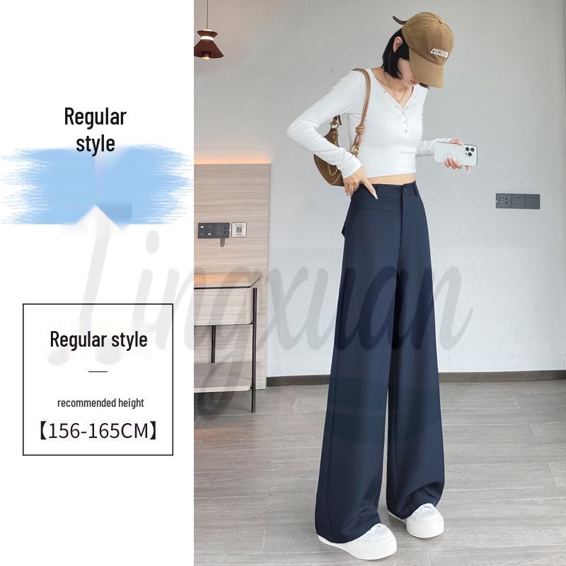 

Women s High-End Dark Blue Double-Waist Wide-Leg Wool Pants - Spring 2026 Collection Large
