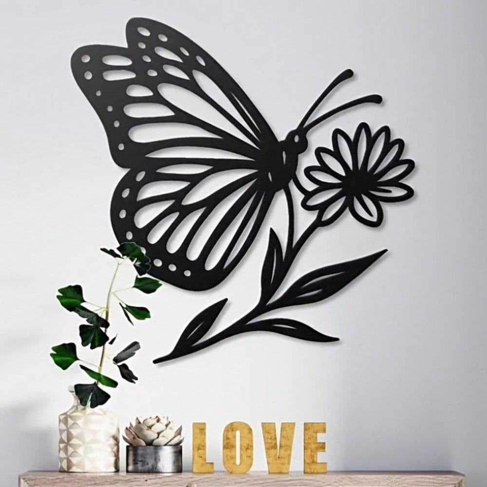Butterfly Flower Metal Wall Art Vintage Iron Sculpture Home Garden Decor Gift