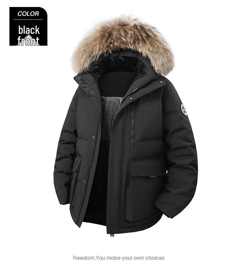 Herren Parka mit Kapuze und Pelzkragen - Dicke, Warme, Trendige Winterjacke mit 90% Weißen Entendaunen