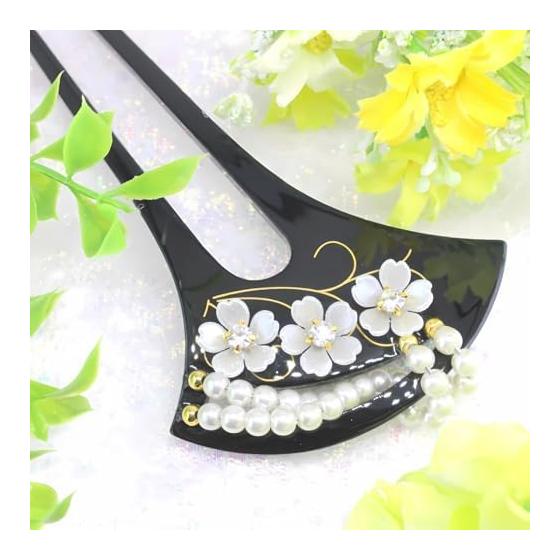 [Miaomyao] Elegant Cherry Blossom and Pearl U-Shaped Kanzashi Hair Stick - Japanese Traditional Beauty Meets Modern Design - Hair Accessory for
