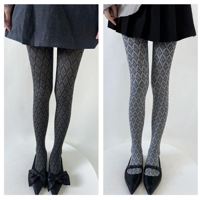 Women Vintage Sweet Girls Slimming Pantyhose Stockings Dark Floral Patterned Opaque Silky Skinny Tights Leggings Hosiery