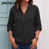 JPNTKY Women's Fashion Casual Solid Color Print Long Sleeve V Neck Blouses & Shirts