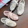Mesh Women's Spring and Summer Thick Soles Increase In Height, Lightweight and Breathable Lace Pearl Leather Casual Shoes