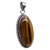 Tiger Eye Natural Gemstone Antique Silver Plated Pendant 2.25" J 1083