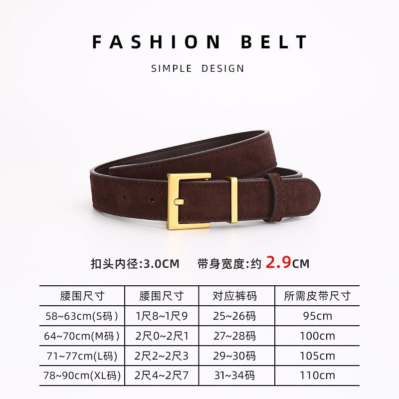 Womens Genuine Suede Leather Belt With Zinc Alloy Pin Buckle Slim 2.8cm Width Vintage Retro Style Casual Office Dating
