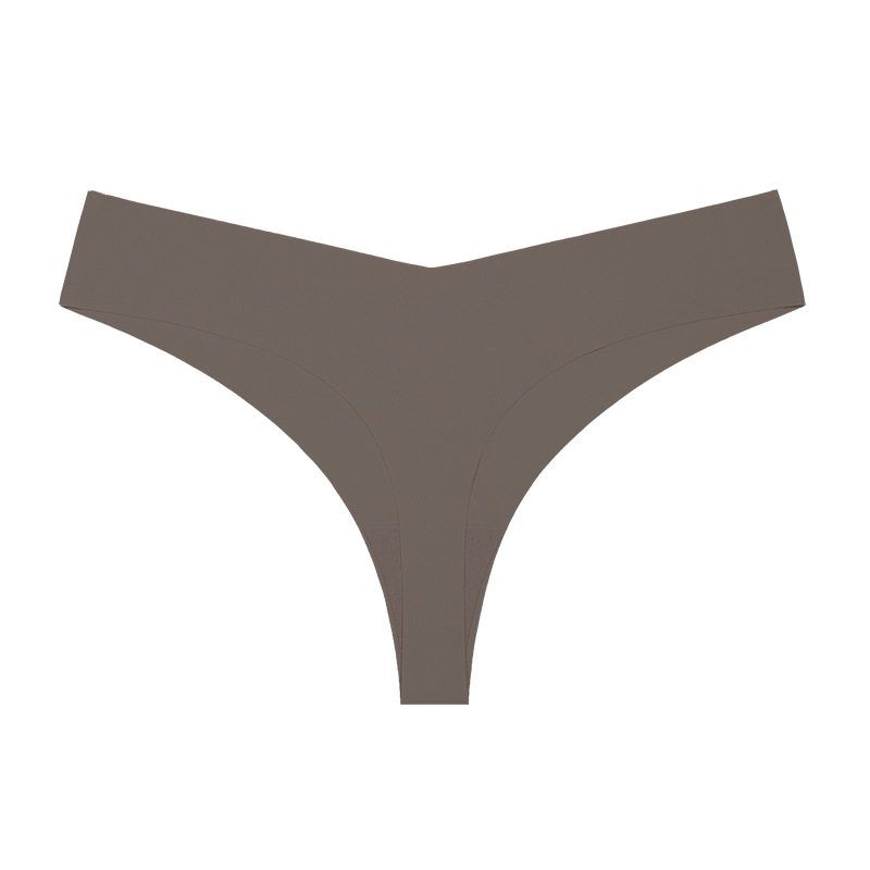 

Fashion Low Waist Ice Silk Nude Feel Seamless Cotton Crotch Breathable plus Size T-Back Lady Sexy One-Piece Underwear Coffee S