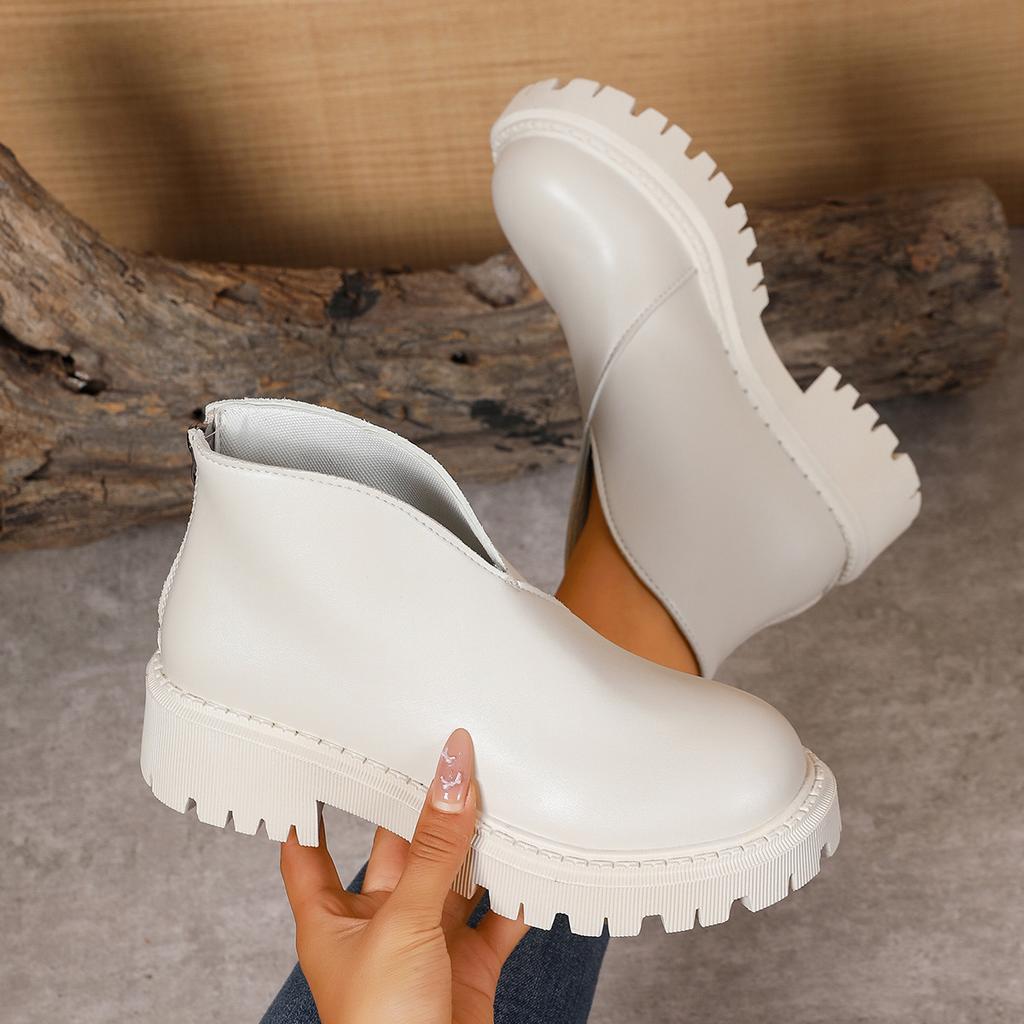 Fashion 2025 Autumn New Thick Sole Ankle Boots for Women Chunky High Heel Back Zipper Short Botines Casual Solid Round Toe Women Shoes