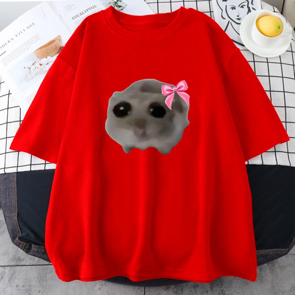 Sad Hamster Tshirt Cartoon Graphic Printed T-shirt Pink Summer Cotton Comfortable Tshirt Streetwear Short Sleeve Women/Men Tee