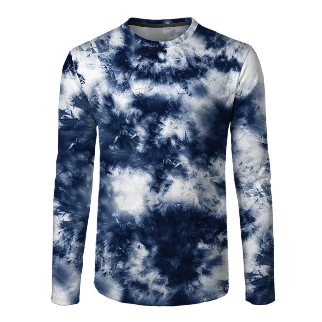 Spring and Autumn Round Neck 3D Tie Dye Printed T-shirts Fashionable Casual Long Sleeved Men's T-shirts