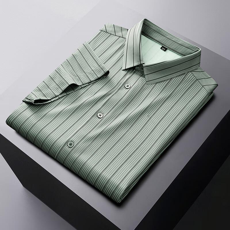 Men's Plus Size Mulberry Silk Blend Striped Short Sleeve Shirt