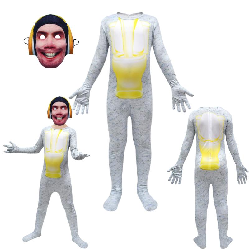 Toilet Kids Skibidi Cosplay Costume Suit Onesie Jumpsuit Mask Halloween Party
