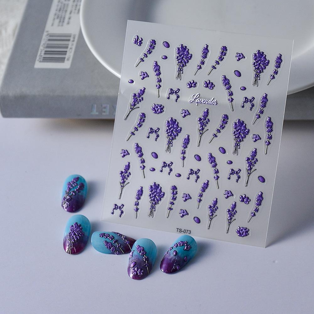 3D Embossed Valentine's Day Nail Stickers - Blue Wheat Ear Flower Design