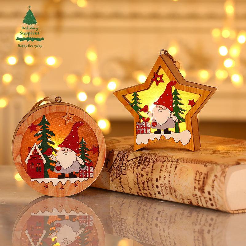

Новый Рождественский лес для пожилых людей, деревянный светящийся кулон, украшение для рождественской елки, круглая пятиконечная звезда, маленький кулон