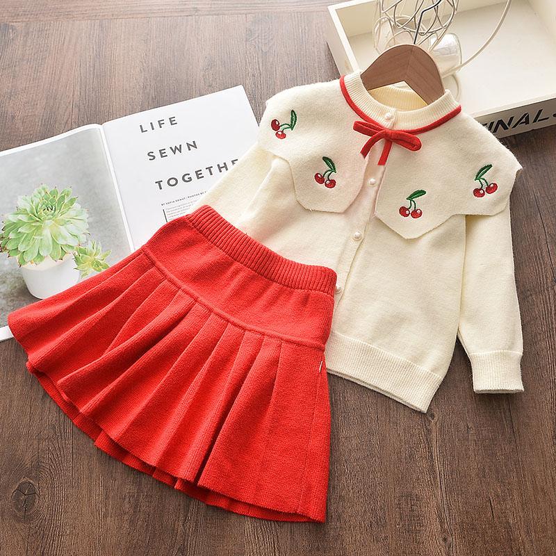 Baby Girl Clothes Set Sweet Outfits Autumn Winter Kids Girls Long Sleeve Knitted Embroidery Sweater + Skirt 2pcs Set